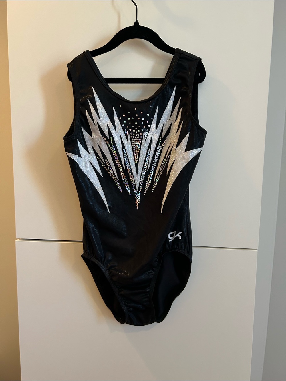 GK Black Leotard with Silver  and Sequin Accents - AL